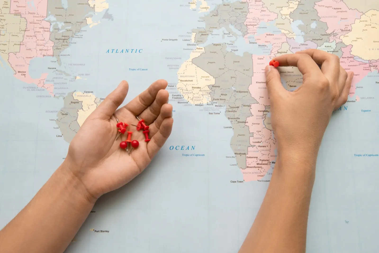 Pins placed on a map