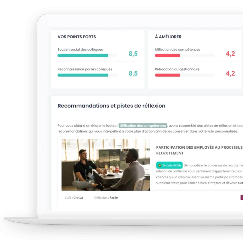 Amélio dashboard: strengths, areas to improve and concrete recommendations