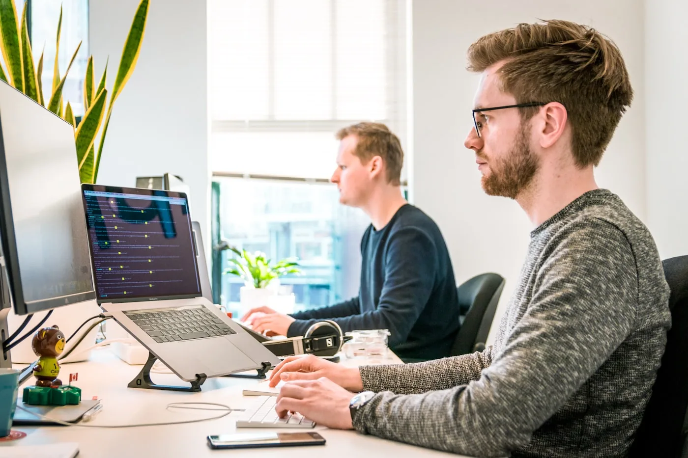Team collaborating in a bright office